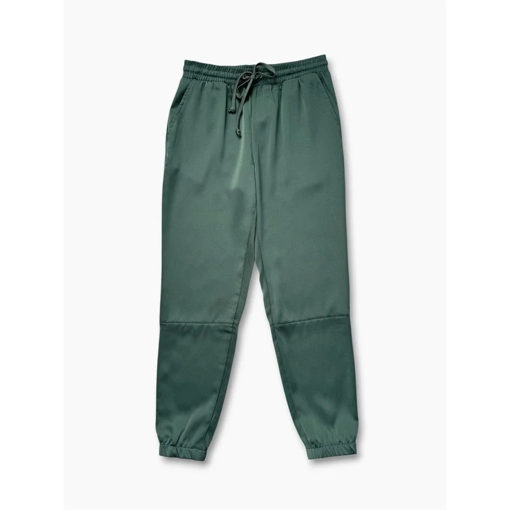 Socialite Satin Joggers Olive Green XS Minimalist Party Elevated Casual‎ Pants